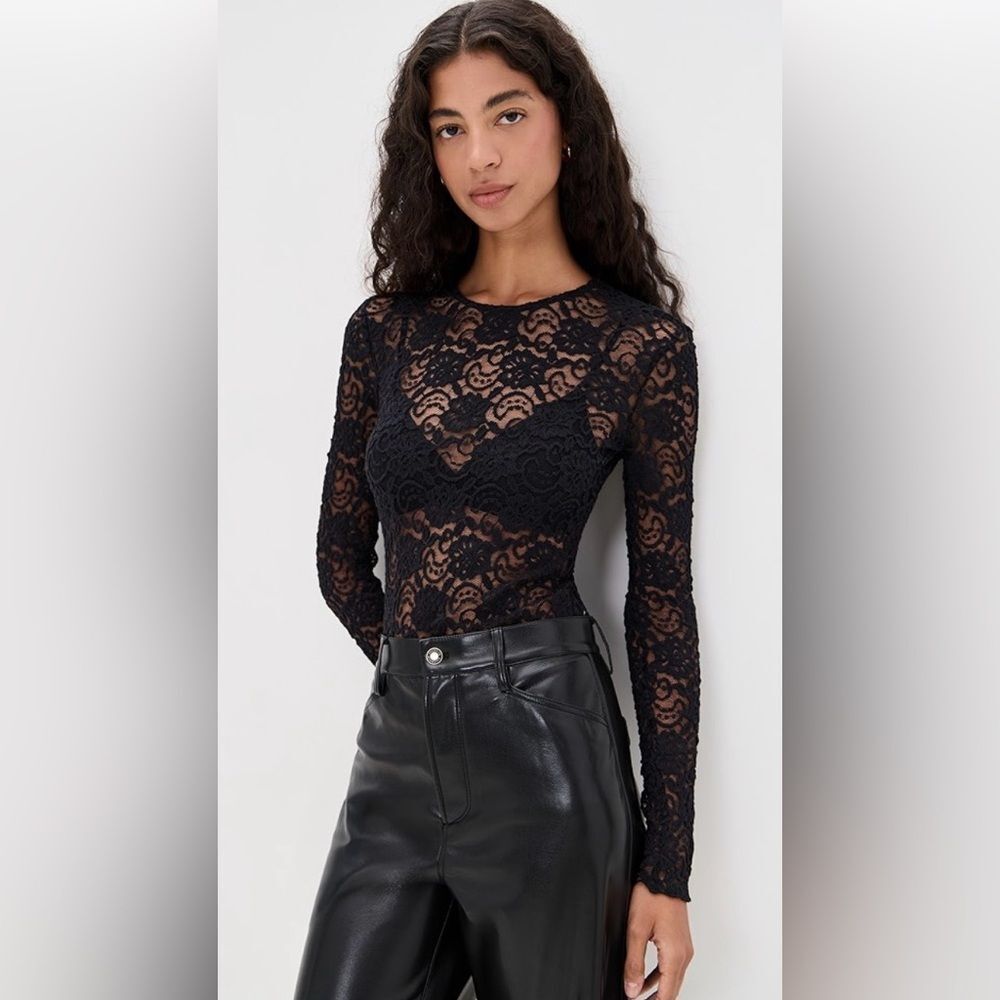 Farm Rio Black Lace Long Sleeve Top romantic bohemian edgy  M. NWT - Picture 2 of 12